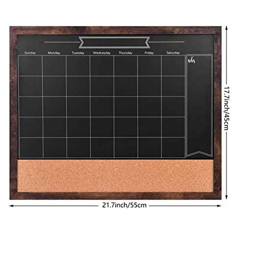 TORASO Magnetic Chalkboard Calendar Corkboard, 17.7" x 21.6" Combination Chalk Board Bulletin Board, Walnut Brown Framed Blackboard Calendar Cork Combo Board(ZHHB-BN-4555)