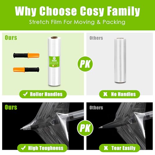 Cosy Family Plastic Wrap Stretch Film Roll - 1000ft 60 Gauge