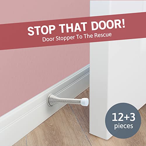 Jack N¡¯ Drill (3 ¨û) Spring Door Stopper (50 Pack) | Flexible Heavy Duty Door Stop for Home and Office - Rustproof, Bendable Spring Steel & Durable Rubber Tips