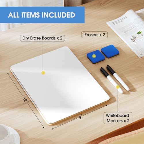 MaxGear Double Sided Dry Erase Boards 9x12 Inch, 2 Pack - Small White Lapboards for Office & School, Portable & Reusable