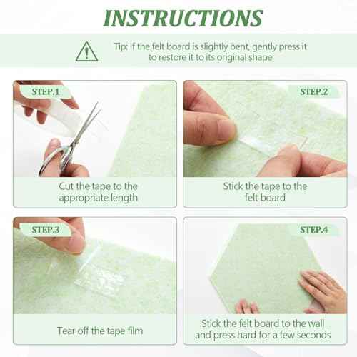 16 Pcs Hexagon Cork Board for Walls with 50 Wooden Push Pins 12x10 in Felt DIY Tiles Notice with Nano Tape Hanging Bulletin Board for Home Photo Office Memo Note (Green)