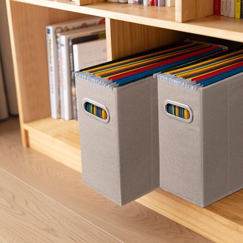 ComfortKeeper 4 Pack Letter Size File Organizer Storage Boxes Beige Collapsible