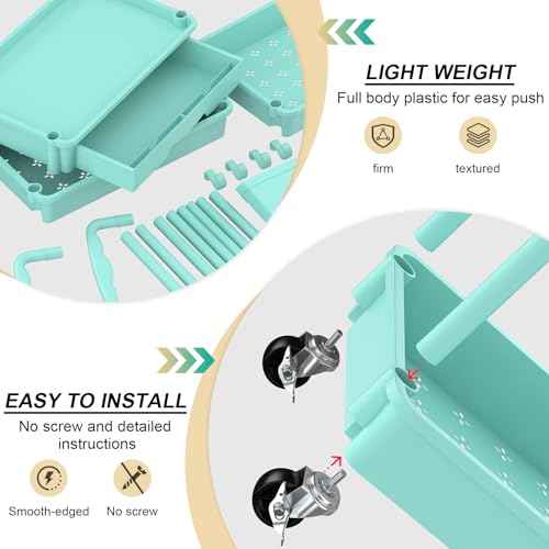 Goovilla 3 Tier Rolling Utility Cart Organizer with Removable Drawer, Stable and Sturdy Blue Rolling Storage Carts with 2 Lockable Wheels for Bathroom, Kitchen, Snack, Craft, Makeup, Baby Essentials