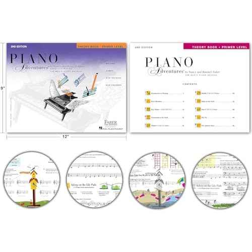 Piano Adventures Primer Level Bundle Set 4 Books by Nancy Faber - Lesson, Theory, Performance, Technique & Artistry Books & Juliet Music Bookmarks (P)