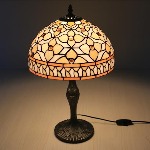 Tiffany Style Table Lamp Glass Bedside Lamp Antique Luxurious Bedside Desk Reading Light Desk Light Metal Base Decor Bedroom Living Room Home Office (HE128619AT)