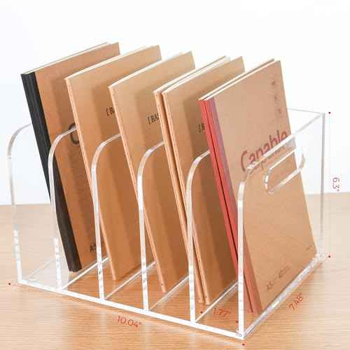 Clear Acrylic Organizers - 5 Vertical Compartments Acrylic Folder Organizer & File Organizer, Desk Document Storage Bins for Magazines, Binders - Multipurpose Home Office Desk Organizer