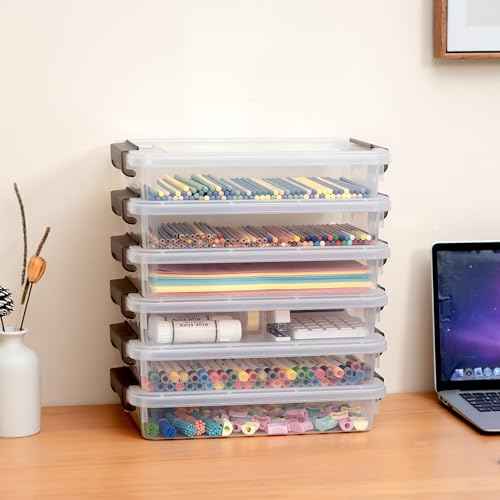 5PCS Plastic Storage Bins with Lids Portable Project Case Water Resistant Plastic Containers for Organizing Document,A4 Paper,Photo,Letter,Scrapbook