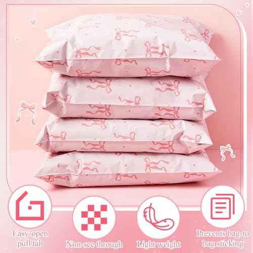 Faccito 150 Pcs Poly Mailer 14.5x19 Pink Bows Shipping Bags Heavy Duty Sealed Coquette Mailers Cute Large Pink Shipping Bags Waterproof and Tear Resistant Mailing Envelopes for Clothing Small Business