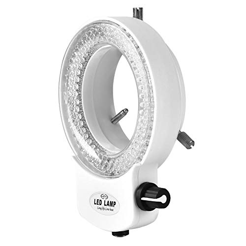 Adjustable LED Ring Light for Microscope & Camera - 144 Brightness LEDs, White/Black