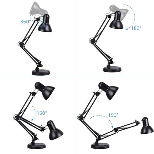 TORCHSTAR Black Metal Desk Lamp with Adjustable Swing Arm - E26 Compatible, 1 Unit