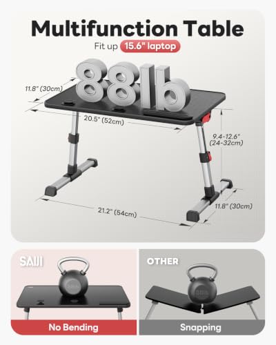 SAIJI Adjustable Black Laptop Desk Stand 20.5 x 11.8 Inches Portable Lap Table