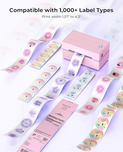 MUNBYN Pink Bluetooth Thermal Label Printer 4x6 Shipping Label Maker
