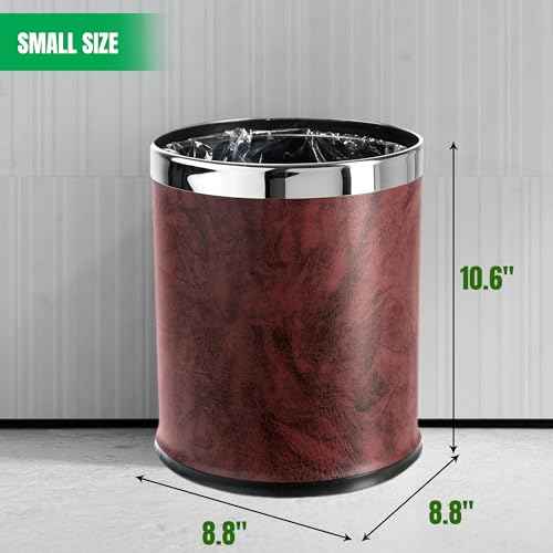 Invisi-Overlap' Open top Leatherette Trash Can, Small Office Wastebasket, Modern Home D?cor, Round Shape (Burgundy)