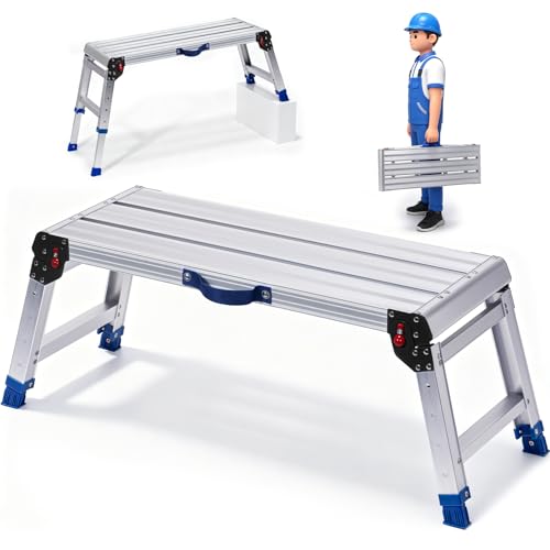 Tamiaia Aluminium Work Platform 660 Lbs – 4-Height Portable Scaffold with One-Touch Folding