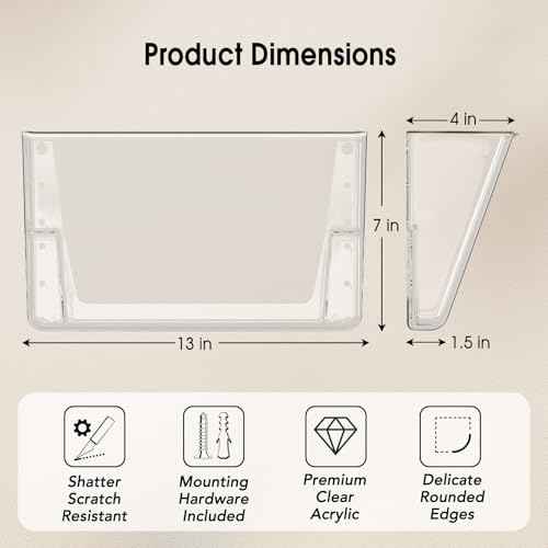 MaxGear Acrylic Wall File Organizer 6 Pockets Hanging Paper Holder Clear Wall Bins for School, Office and Home, 13x4x7 inches