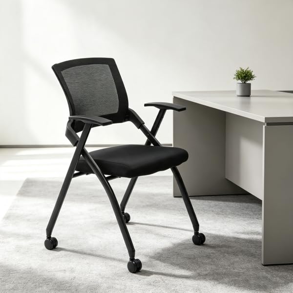 Heavy Duty Stackable Office Chair with Wheels – 350lb Capacity, Padded Seat & Back