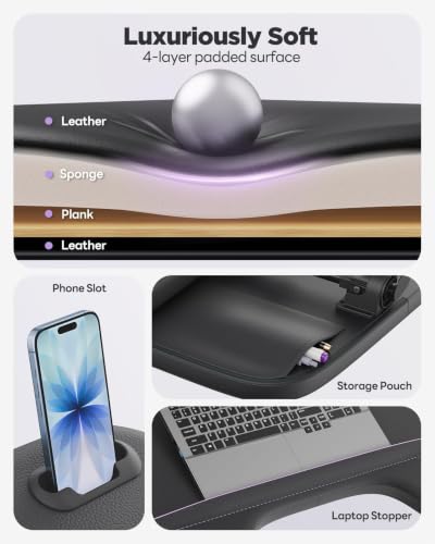 SAIJI Black Laptop Lap Desk with Soft Armrest, Adjustable Bed & Couch Table