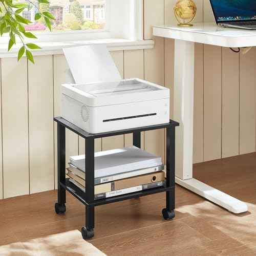 2 Tier Printer Stand with Storage,Under Desk Shelf Printer Table, Rolling Printer Cart for Office,Home,Black