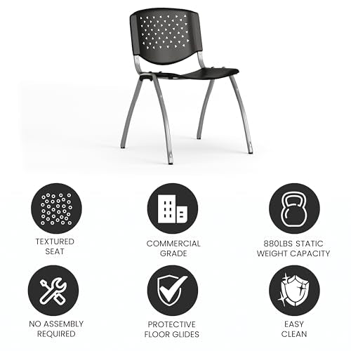 Flash Furniture HERCULES Series 880 lb. Capacity Black Plastic Stack Chair with Titanium Gray Powder Coated Frame