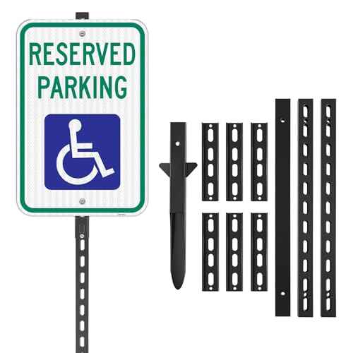 Handicap Parking Sign with 6Ft Stake, 18 x 12 Inch Engineer Grade Reflective Aluminum, Weather Resistant, Waterproof, Durable Ink