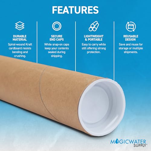 6 Pack Kraft Mailing Tubes 24 Inch with End Caps - Shipping & Art Storage