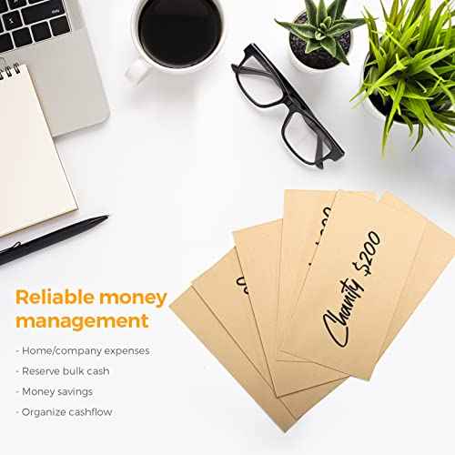 ACSTEP 100 PACK Brown Cash Envelopes 3 1/2 x 6 1/2 for Budgeting, Small Kraft Money Envelopes Self Adhesive for Cash, Coins, Check, Seeds, Money Savings Challenges