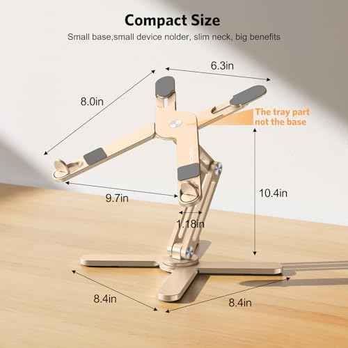 OMOTON 360 Rotating Laptop Stand Riser for Desk, Ergonomic Foldable Computer Stand Adjustable Height Angles for Collaborative Work, Easy Storage Fit Macbooks,All Laptops up to 16 inches, Gold