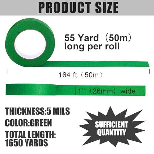 Fainne 30 Pcs Green Painters Masking Tape Bulk 1 Inch x 55 Yard, General Purpose Paint Band Removable Adhesive Tape Multi Surface Roll for Painting Labeling School Supplies