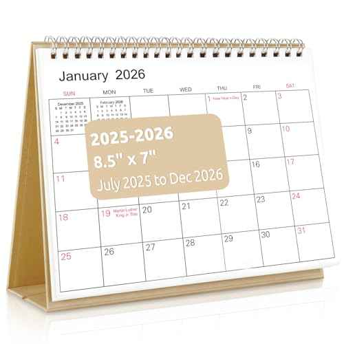 SKYDUE Small Desk Calendar 2025-2026, Jul. 2025 to Dec. 2026, 18 Months Small Desk Calendar with Planner Stickers, 8.5" x 7" Desktop Calendar Planner, Kraft