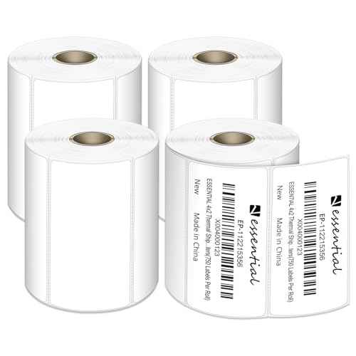 4"X2" Direct Thermal Barcode Labels, Shipping Labels, 750 Tags of Roll, Compatible with Zebra Printers (4 Roll-3000 Tags)