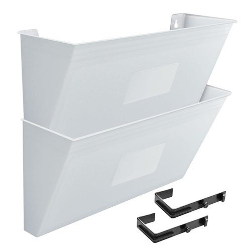Acrimet Wall Mount Pocket File Organizer Holder Modular Letter Size A4 Plastic (Hangers Included) (White Color) (2 Pack)