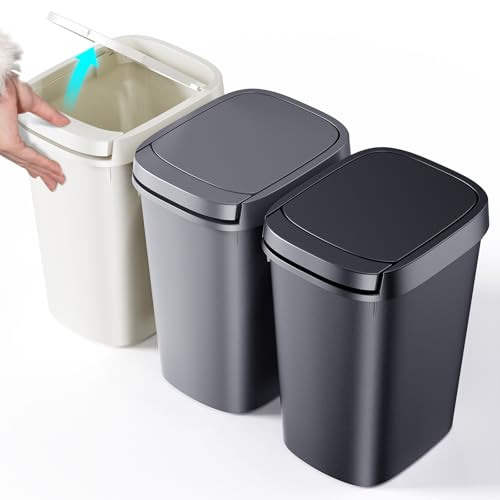 CEROELDA 3 Pack Slim Bathroom Trash Cans with Press Top Lid, 10L/2.6 Gal