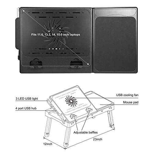 Moclever Laptop Bed Stand ? Adjustable Laptop Table with Cooling Fan, Foldable Laptop Desk with USB Hub, LED Light & Storage ? Multi-Functional Computer Tray for Bed, Sofa, Home, and Office
