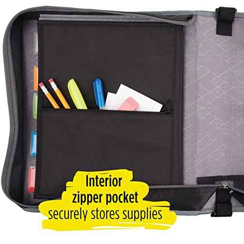 Five Star¢ç Zipper 3-Ring Binder, 3" Round Rings, Black/Gray