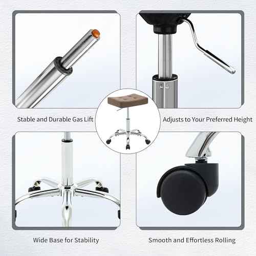 Ergonomic Desk Stool with Wheels (Adjustable Height 17"-21") (300lbs Capacity) Faux Leather Office Stool (Coffee Brown)