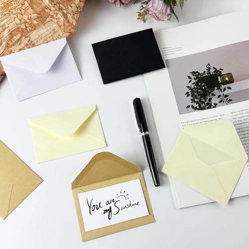 50 Pack Brown Gift Card Envelopes 4x2.75 Inches with Blank Cards - Rinrda