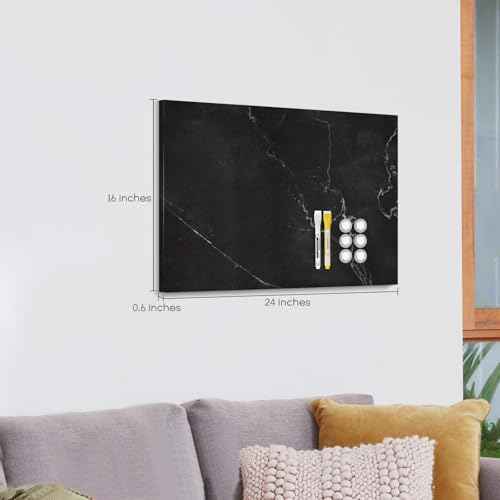 Dry Erase Board for Wall, 24'' x 18'' Decorative Magnetic Magent Board, White Board, Display Board for Home Office Decor - Black Marble