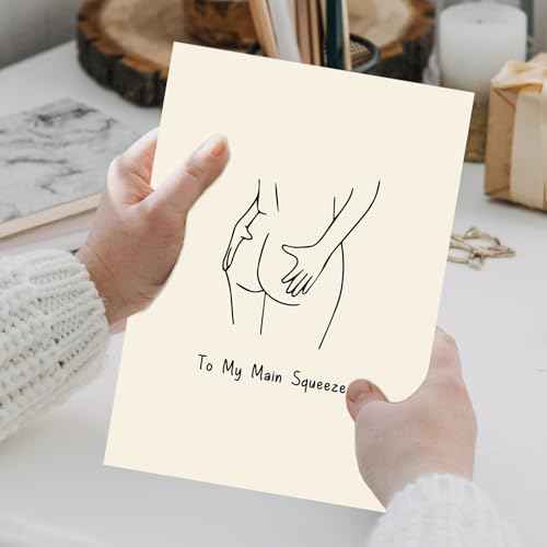 Funny Anniversary Card for Boyfriend, Girlfriend, Husband or Wife ? ¡°To My Main Squeeze¡± Romantic Naughty Love Card ? Minimalist Line Art Design for Valentine¡¯s Day, Birthday