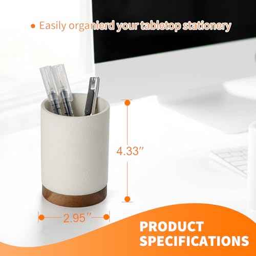 Pen Holder for Desk, Ceramic Pencil Organizer & Makeup Brush Holder, Office Decor and Desk Accessories£¬Perfect Office Organization,Teacher Supplies (White, Set / 1)