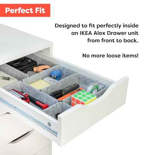 Rajas Goods Drawer Organizer Compatible with Ikea Alex Drawer Unit, 10-Piece Modular Felt Tray Organizer Set, Perfect Fit (Light)