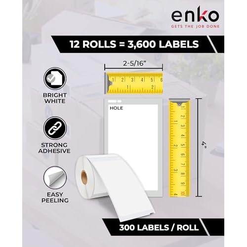 enKo (12 Rolls, 3,600 Labels) Address, Shipping & Barcode Labels 30256 (2-5/16 x 4") Compatible for Dymo LabelWriter