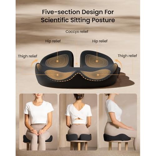 ProtoArc Seat Cushion, Office Chair Cushion for Sciatica, Coccyx Cushion, Ergonomic Memory Foam Seat Cushion for Car, Home, Pressure Relief Pad for Hip, Tailbone, All Day Comfort - Black