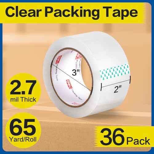 deli Heavy Duty Packing Tape 36 Rolls, Clear Packing Tape for Shipping Packaging Moving Sealing, 2.7mil Thick, 2 inches Wide, 65 Yards Per Roll, 2340 Total Yards