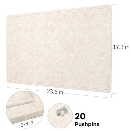 Oatmeal Felt Bulletin Board 17.7 x 23.6 inches - Modern Pin Board for Home & Office