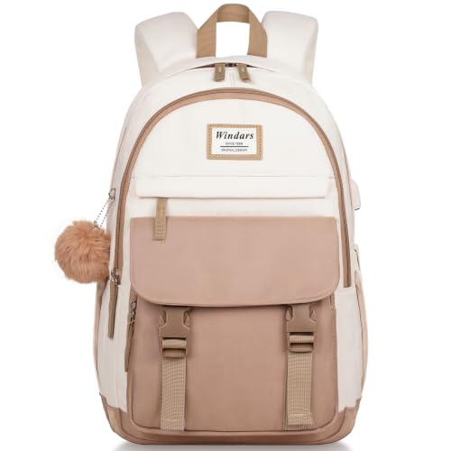 Women Laptop Bookbag for College School - Beige Khaki, 15.6 Inch