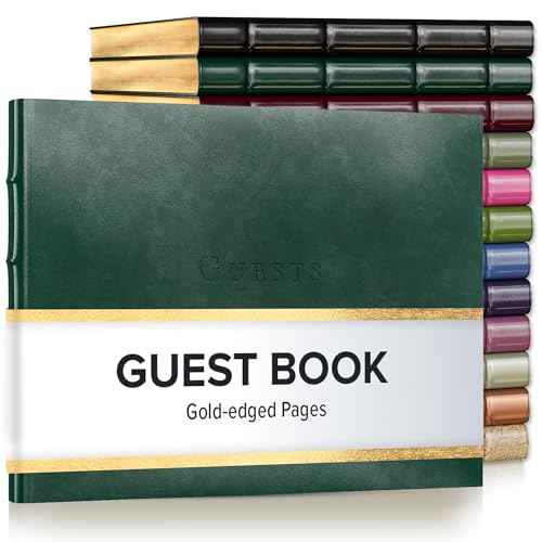 Gallery Leather Guest Book - Great for Wedding, Reception, Baby and Bridal Shower, Birthday Party and Vacation Home - 192 Lined Pages to Sign in, add Polaroid Photo - Hardcover 9x7" - Acadia Green