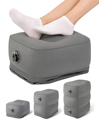 Pack of 1 Grey Inflatable Foot Rest Pillow for Travel, 3-Height Adjustable Kids & Adults