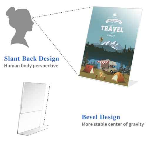 12 Pack Acrylic Sign Holder 8.5 X 11, L Shape Clear Sign Holder, Clear Plastic Sign Holder Picture Photo Frames, Flyer Document Paper Display Stand for Office Desktop