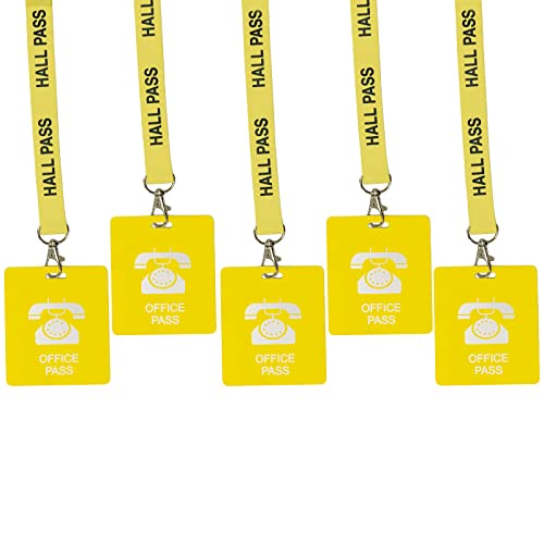 Yellow Office Hall Pass Lanyards with Card Passes, Set of 5 - Unbreakable Classroom Passes for Teachers & Staff