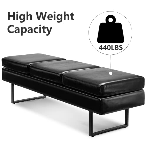 OmySalon 59.5'' Faux Leather Waiting Room Bench, Black – Reception & Salon Lobby Chair